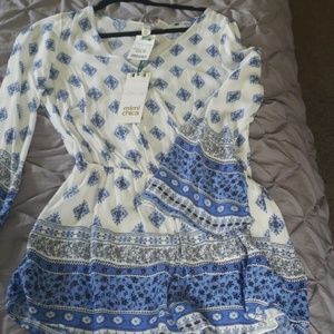 Blue and white romper style cover up
